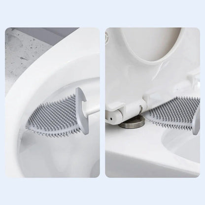 Silicone Toilet Brush with Flexible Head and Adhesive Wall Holder