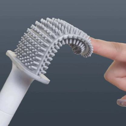 Silicone Toilet Brush with Flexible Head and Adhesive Wall Holder