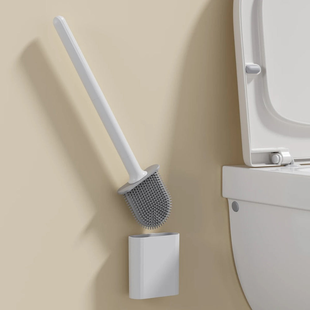 Silicone Toilet Brush with Flexible Head and Adhesive Wall Holder