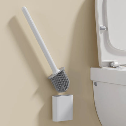 Silicone Toilet Brush with Flexible Head and Adhesive Wall Holder