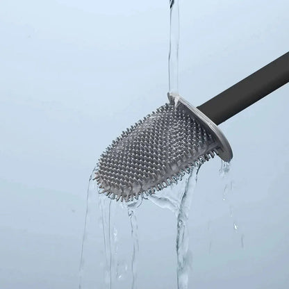 Silicone Toilet Brush with Flexible Head and Adhesive Wall Holder
