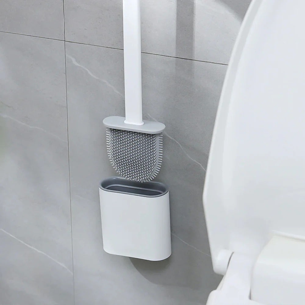 Silicone Toilet Brush with Flexible Head and Adhesive Wall Holder