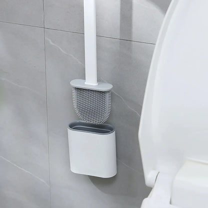 Silicone Toilet Brush with Flexible Head and Adhesive Wall Holder