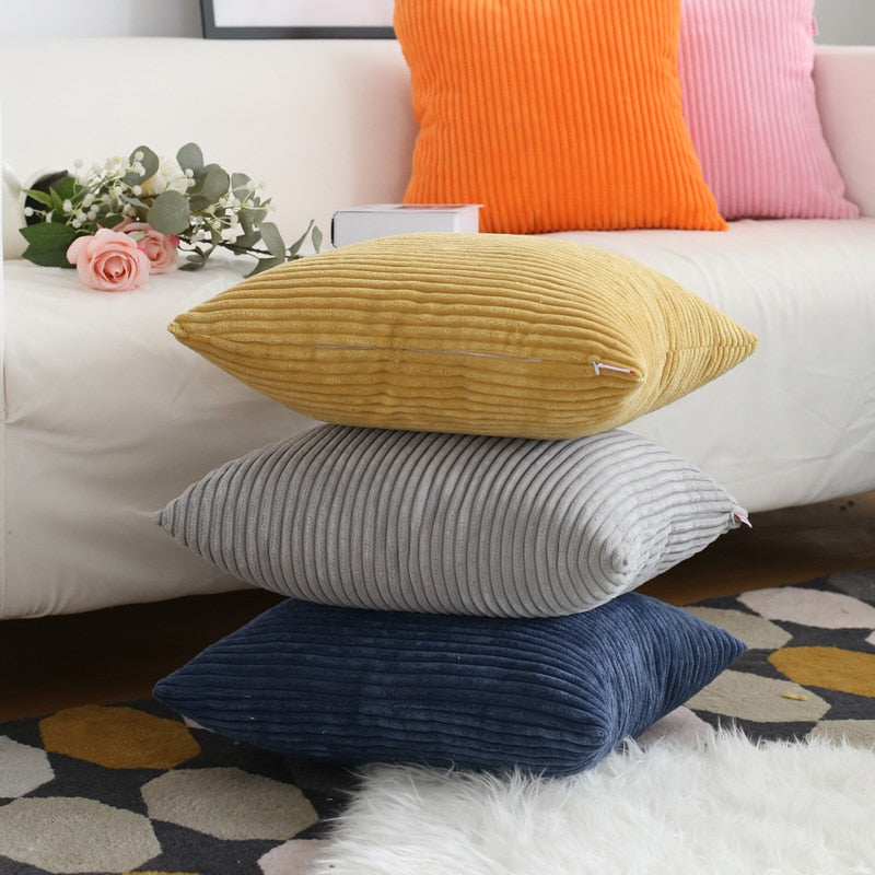 Soft Corduroy Cushion Cover with Ribbed Texture and Concealed Zip