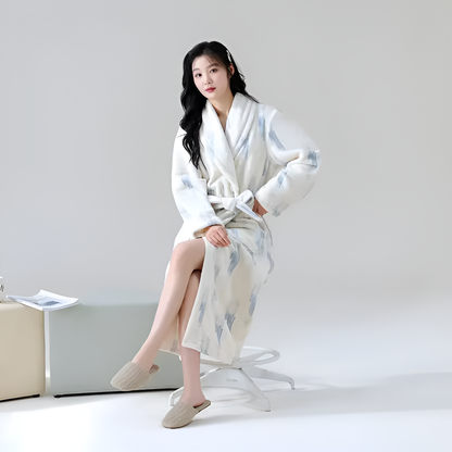 Soft Fleece Bathrobe with Sherpa Trim, Waist Tie and Front Pocket