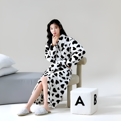 Soft Fleece Bathrobe with Sherpa Trim, Waist Tie and Front Pocket