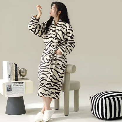 Soft Fleece Bathrobe with Sherpa Trim, Waist Tie and Front Pocket