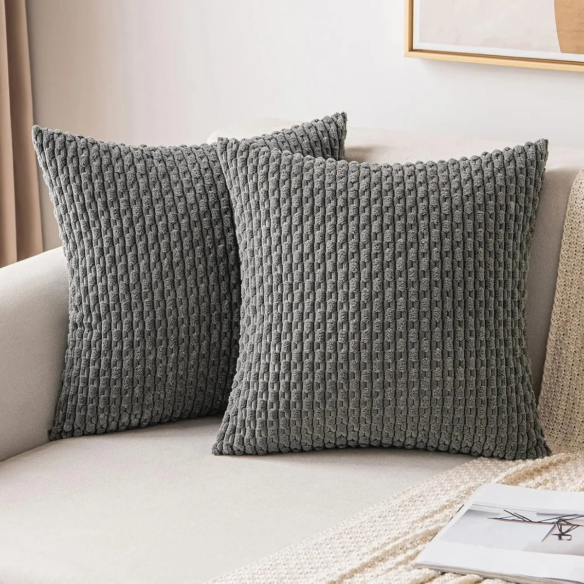 Soft Ribbed Velvet Decorative Pillow with Raised Texture for Sofa and Bed
