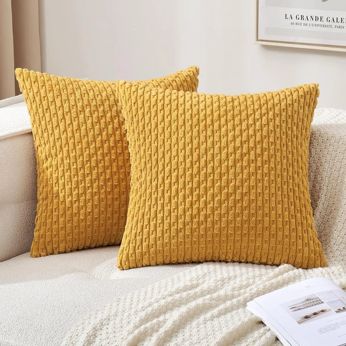 Soft Ribbed Velvet Decorative Pillow with Raised Texture for Sofa and Bed