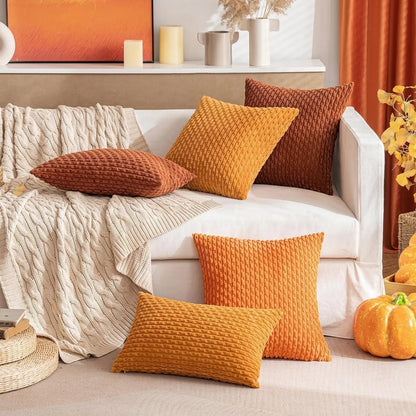 Soft Ribbed Velvet Decorative Pillow with Raised Texture for Sofa and Bed