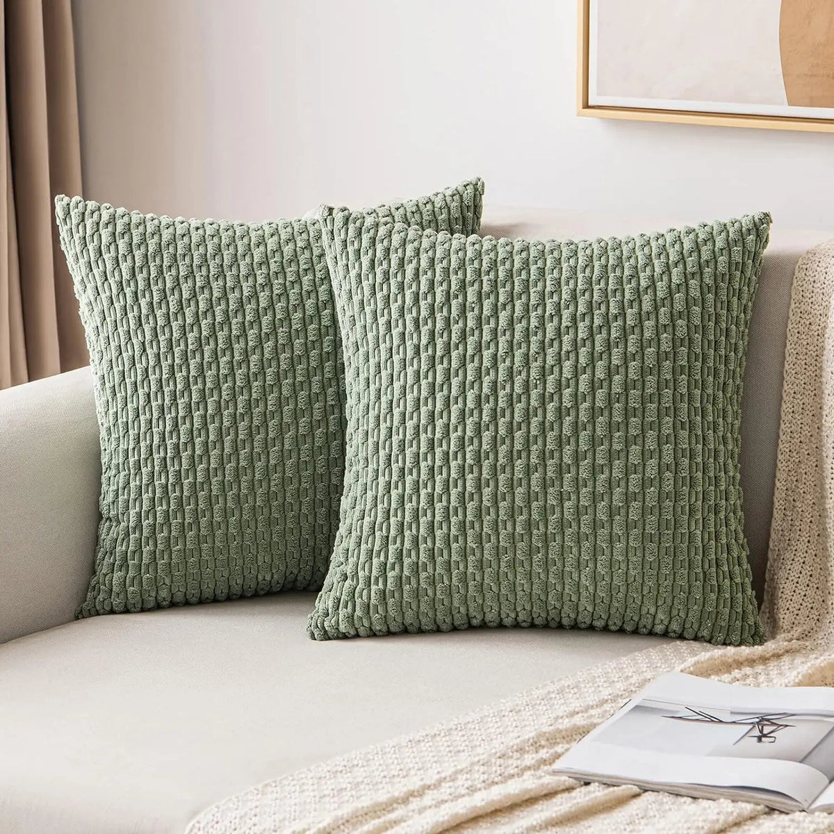 Soft Ribbed Velvet Decorative Pillow with Raised Texture for Sofa and Bed