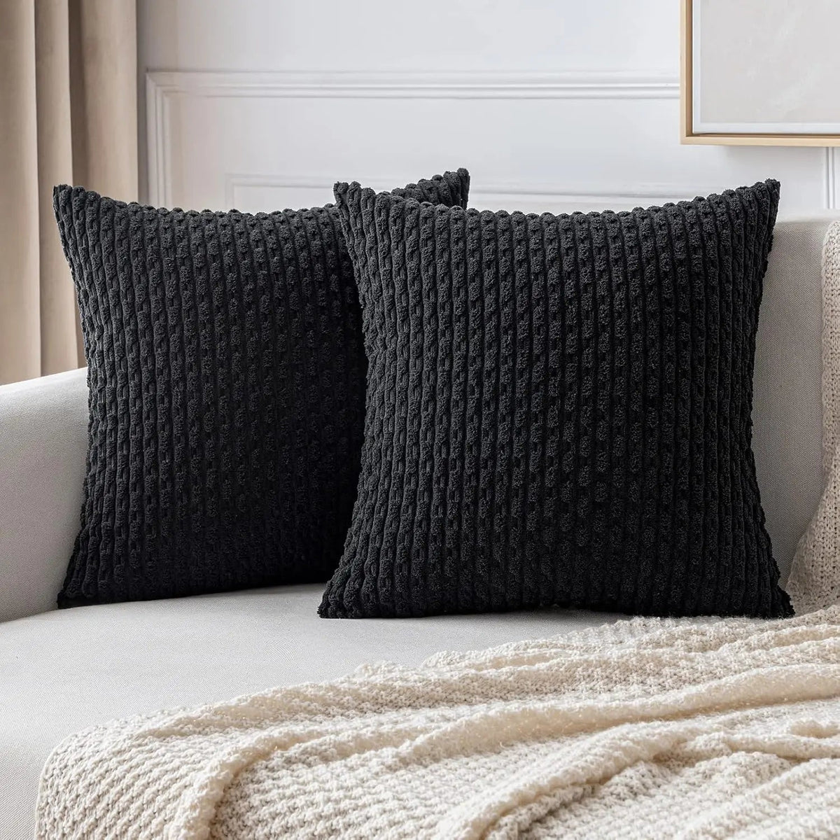 Soft Ribbed Velvet Decorative Pillow with Raised Texture for Sofa and Bed