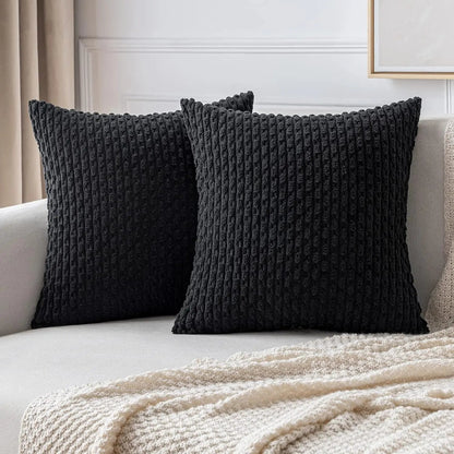 Soft Ribbed Velvet Decorative Pillow with Raised Texture for Sofa and Bed