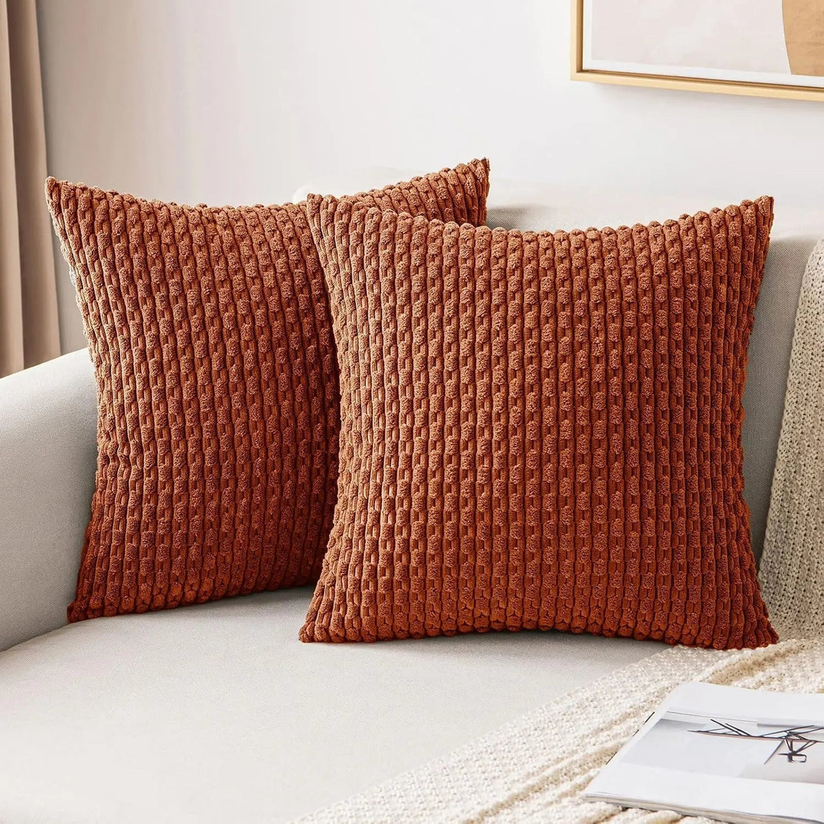 Soft Ribbed Velvet Decorative Pillow with Raised Texture for Sofa and Bed