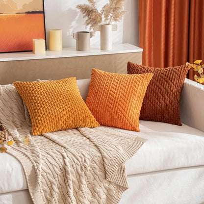 Soft Ribbed Velvet Decorative Pillow with Raised Texture for Sofa and Bed