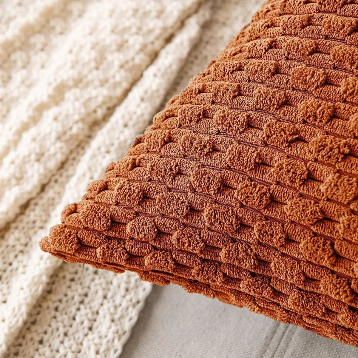 Soft Ribbed Velvet Decorative Pillow with Raised Texture for Sofa and Bed
