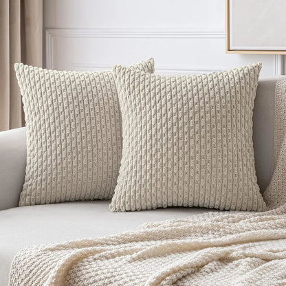 Soft Ribbed Velvet Decorative Pillow with Raised Texture for Sofa and Bed