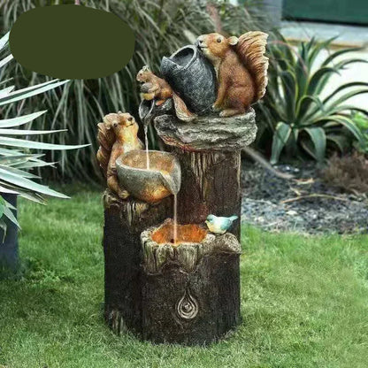 Solar Garden Duck and Squirrel Figure with Weatherproof Resin Design