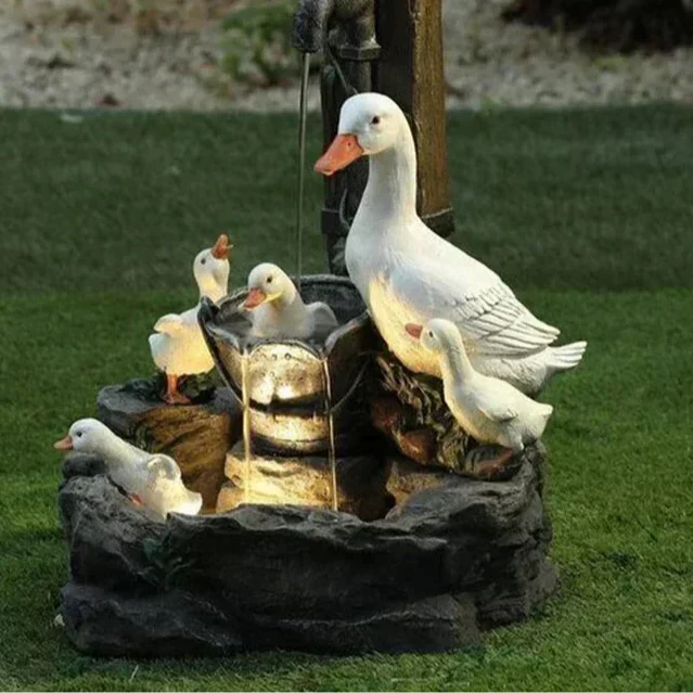 Solar Garden Duck and Squirrel Figure with Weatherproof Resin Design