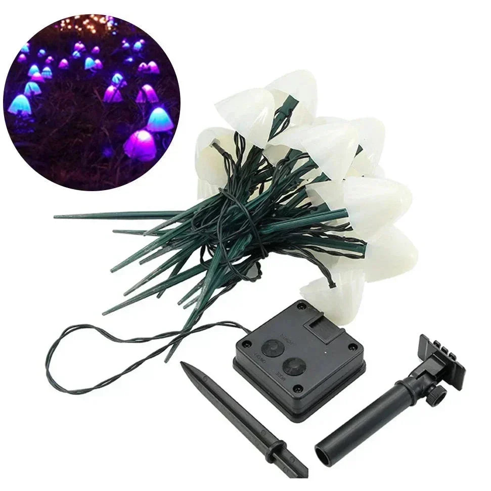 Solar LED Mushroom String Lights for Garden and Outdoor Spaces