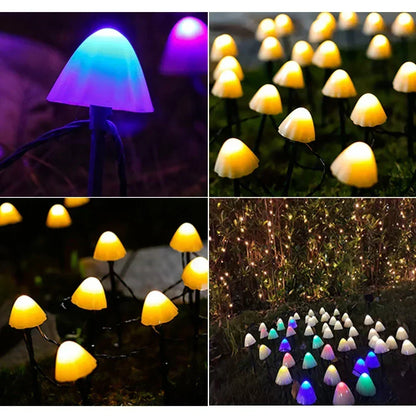 Solar LED Mushroom String Lights for Garden and Outdoor Spaces
