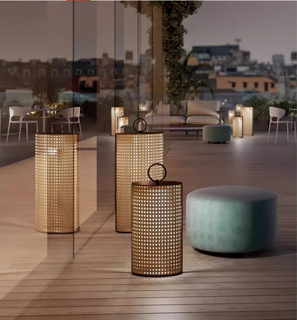 Solar Outdoor Lantern with Remote Control and Rattan Design