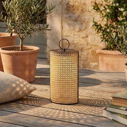 Solar Outdoor Lantern with Remote Control and Rattan Design