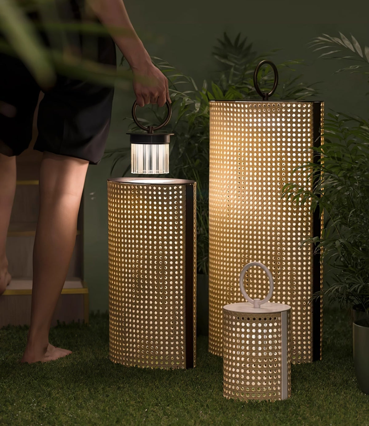 Solar Outdoor Lantern with Remote Control and Rattan Design