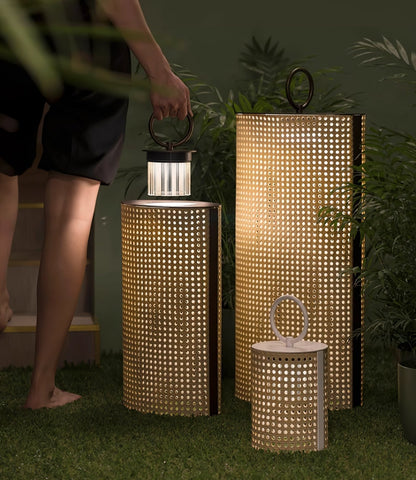 Solar Outdoor Lantern with Remote Control and Rattan Design