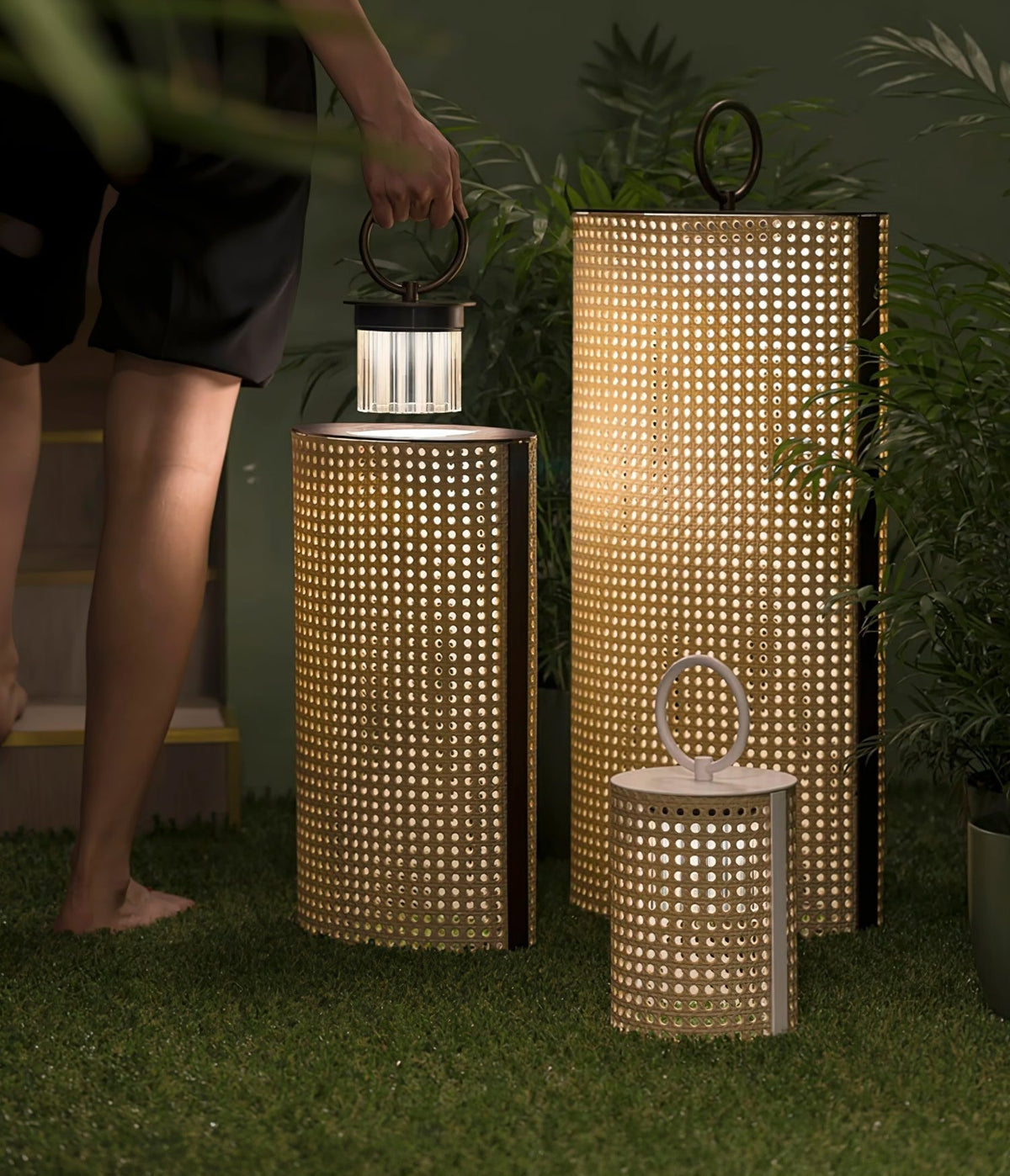Solar Outdoor Lantern with Remote Control and Rattan Design