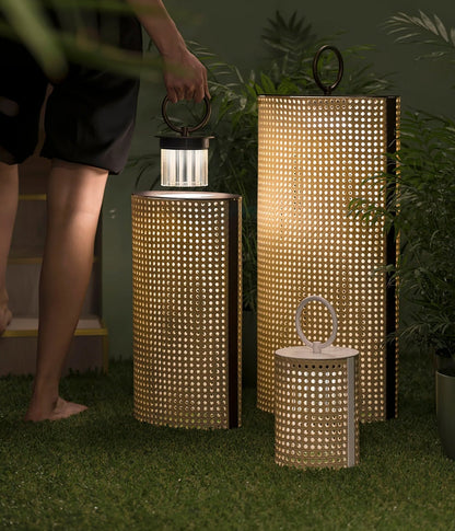 Solar Outdoor Lantern with Remote Control and Rattan Design