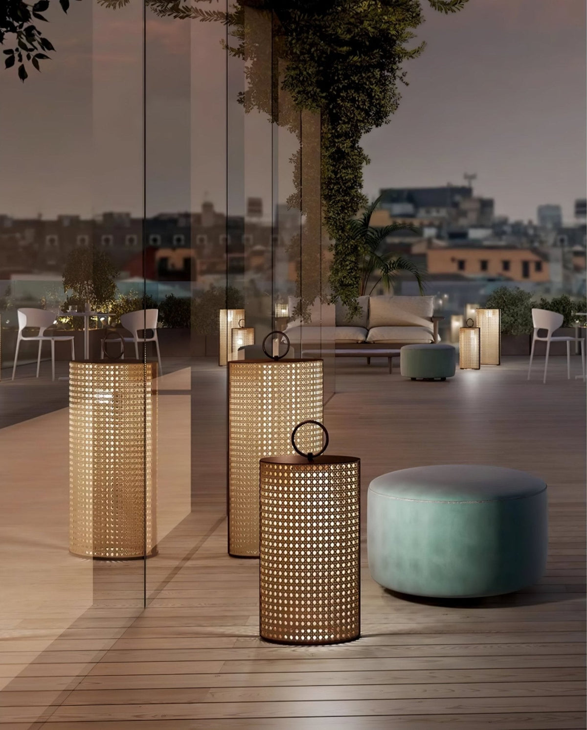 Solar Outdoor Lantern with Remote Control and Rattan Design