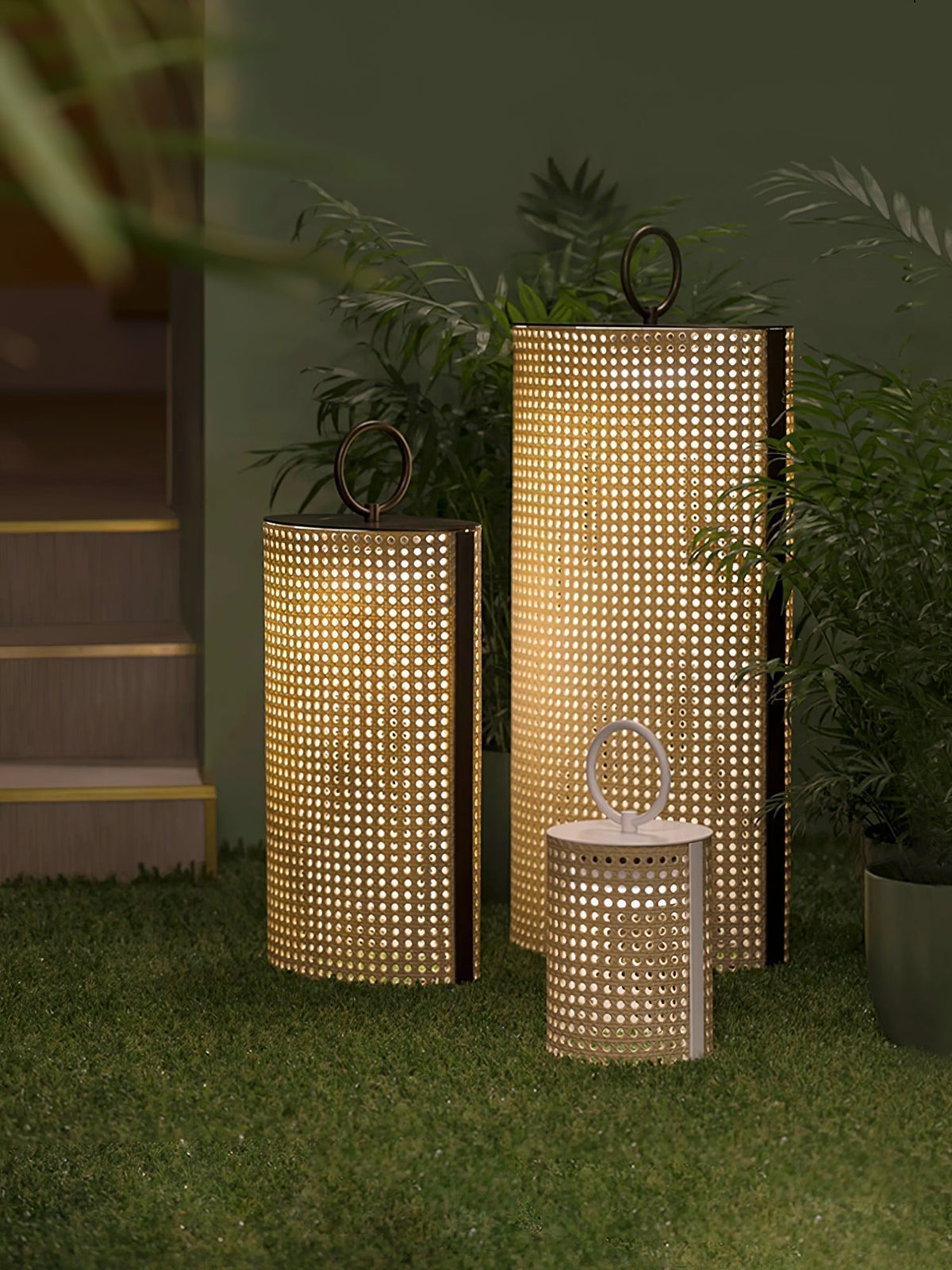 Solar Outdoor Lantern with Remote Control and Rattan Design