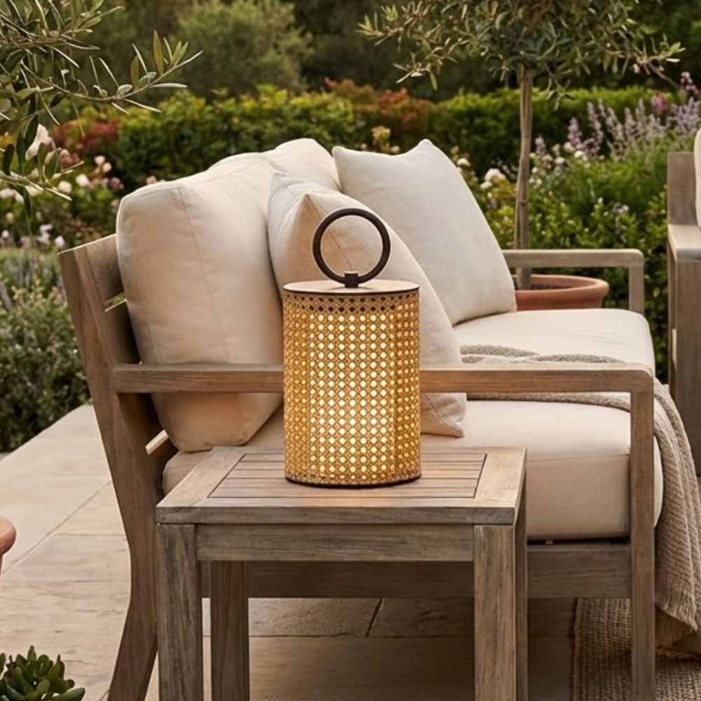 Solar Outdoor Lantern with Remote Control and Rattan Design