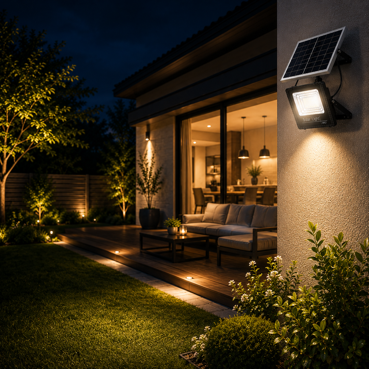 Solar Powered Outdoor LED Flood Light with Remote Control and Adjustable Mount