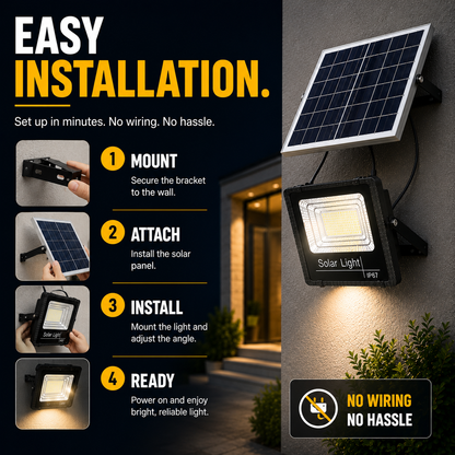 Solar Powered Outdoor LED Flood Light with Remote Control and Adjustable Mount