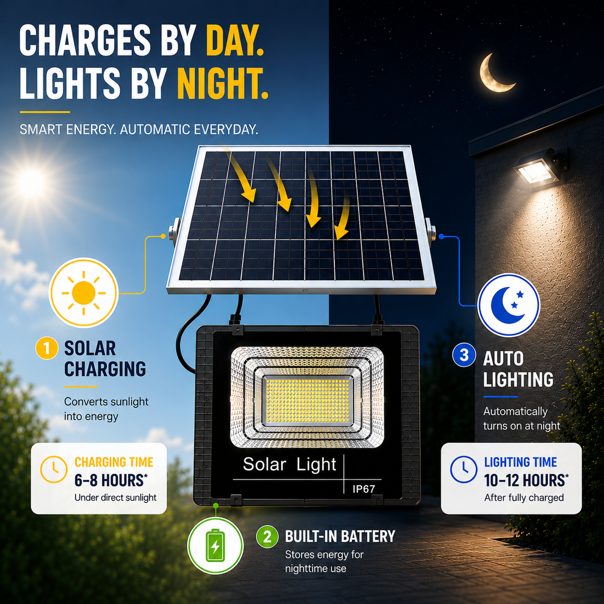Solar Powered Outdoor LED Flood Light with Remote Control and Adjustable Mount