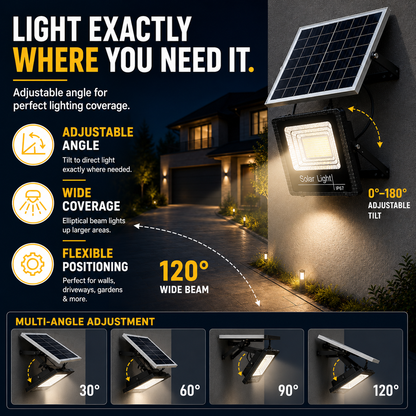 Solar Powered Outdoor LED Flood Light with Remote Control and Adjustable Mount