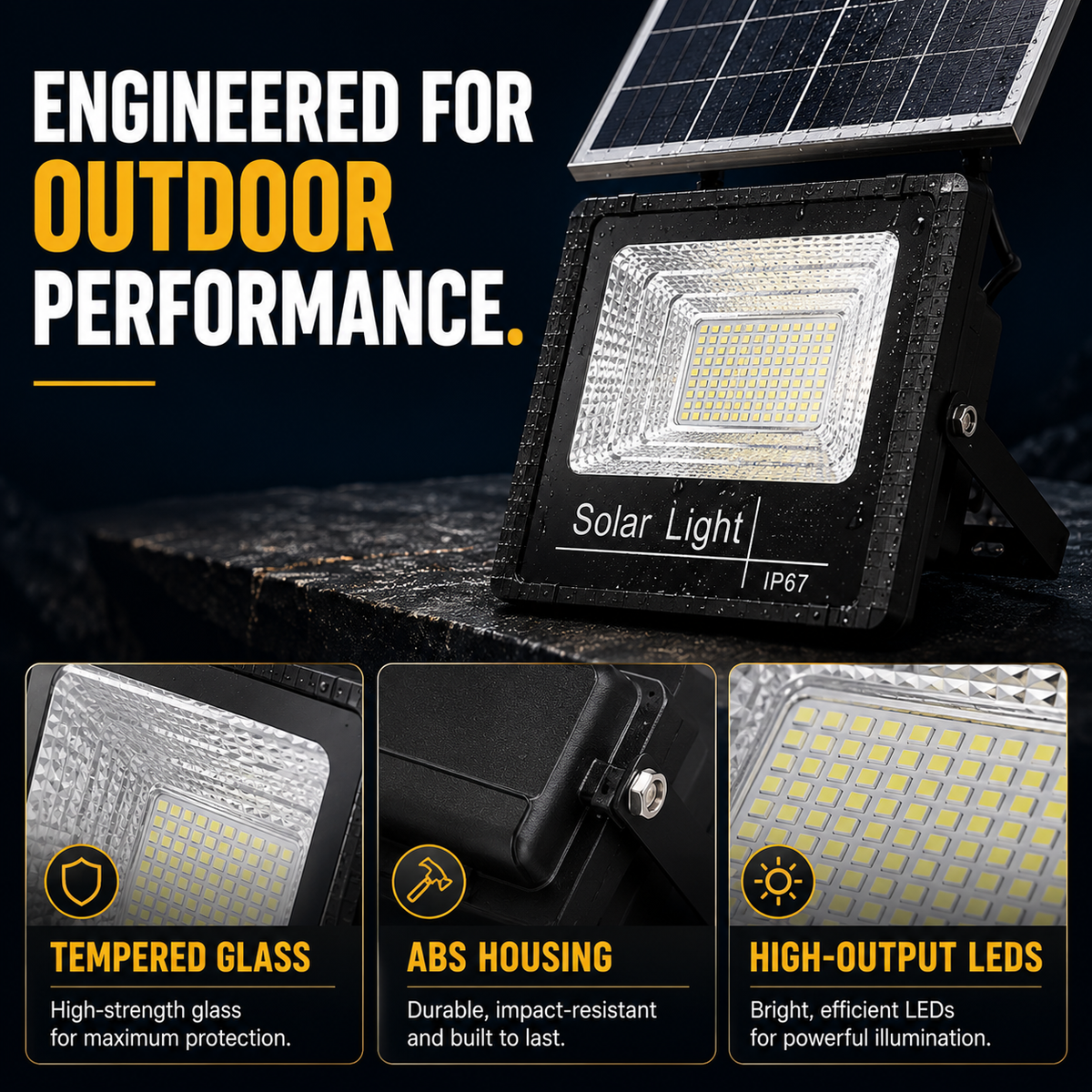 Solar Powered Outdoor LED Flood Light with Remote Control and Adjustable Mount