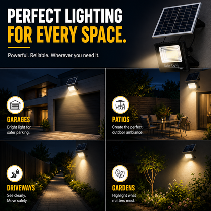 Solar Powered Outdoor LED Flood Light with Remote Control and Adjustable Mount