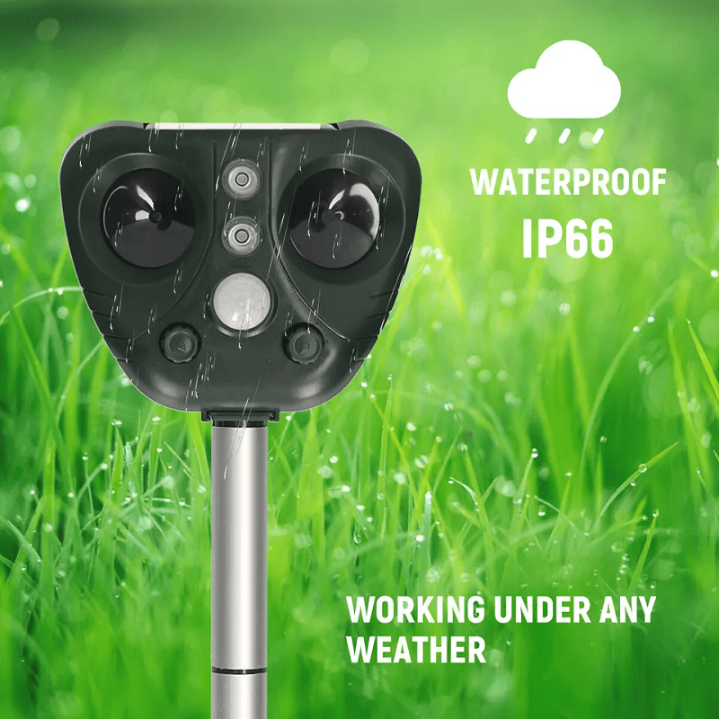Solar Powered Ultrasonic Bird Repeller with Flashing LEDs and Adjustable Modes
