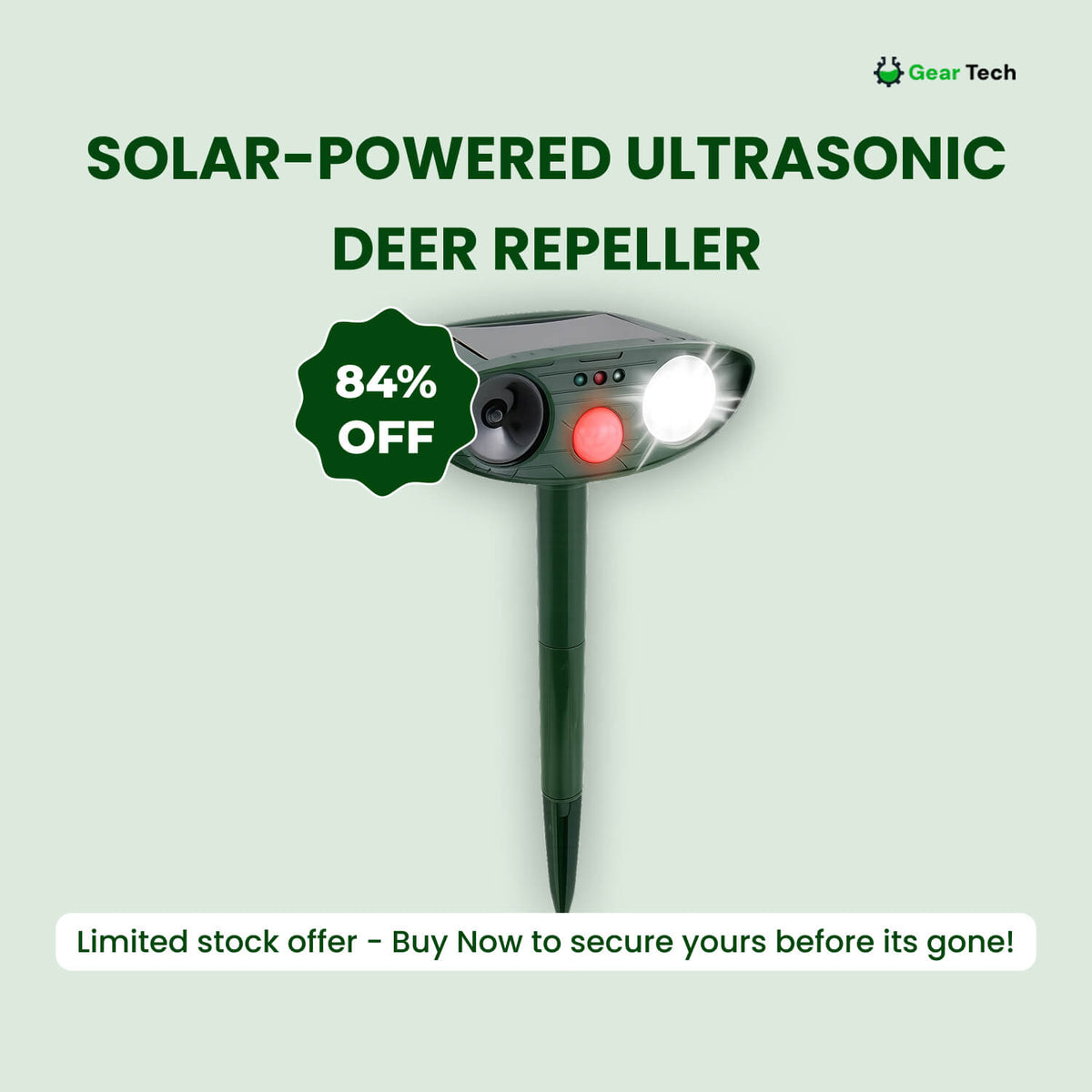 Solar Powered Ultrasonic Deer Repeller with Motion Sensor