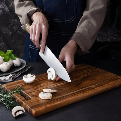 Solid Acacia Wood Cutting Board with Handle for Chopping and Serving