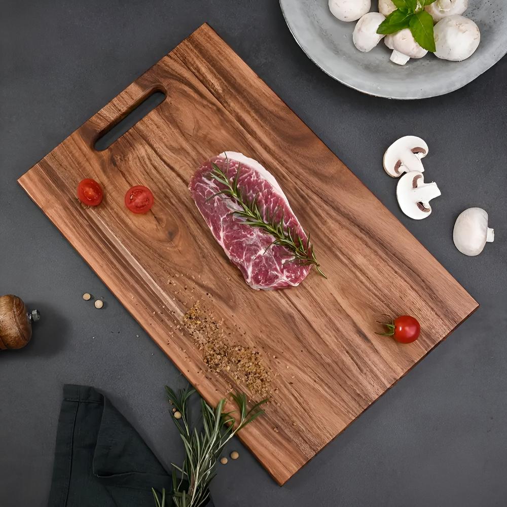 Solid Acacia Wood Cutting Board with Handle for Chopping and Serving
