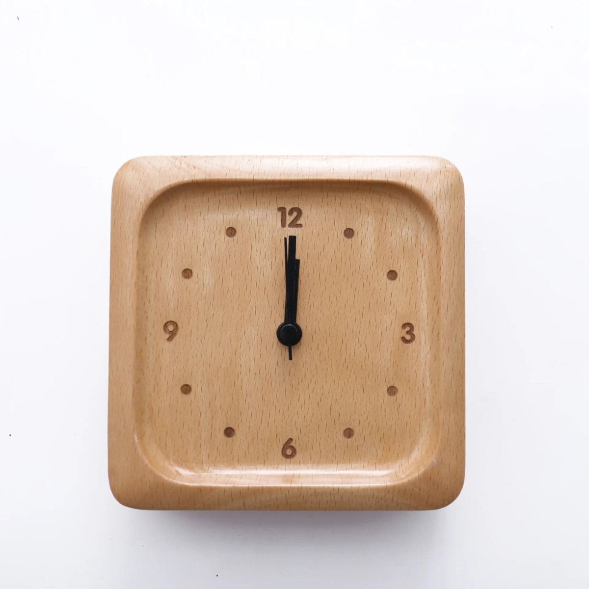 Solid Beech Wood Alarm Clock with Analogue Display and Silent Movement