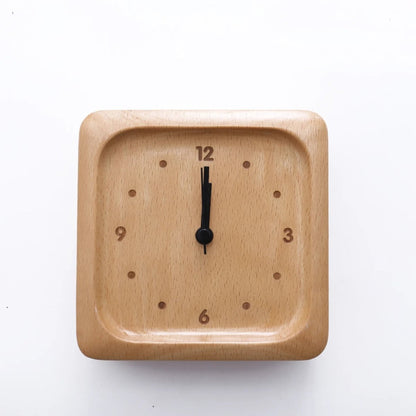 Solid Beech Wood Alarm Clock with Analogue Display and Silent Movement
