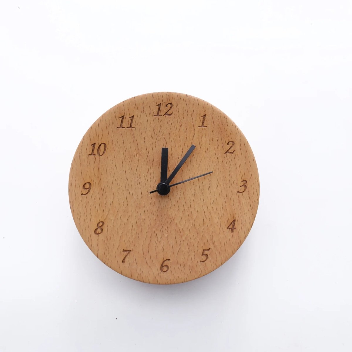 Solid Beech Wood Alarm Clock with Analogue Display and Silent Movement