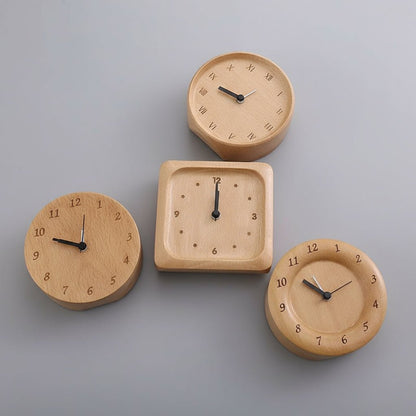 Solid Beech Wood Alarm Clock with Analogue Display and Silent Movement