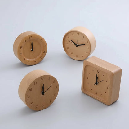 Solid Beech Wood Alarm Clock with Analogue Display and Silent Movement