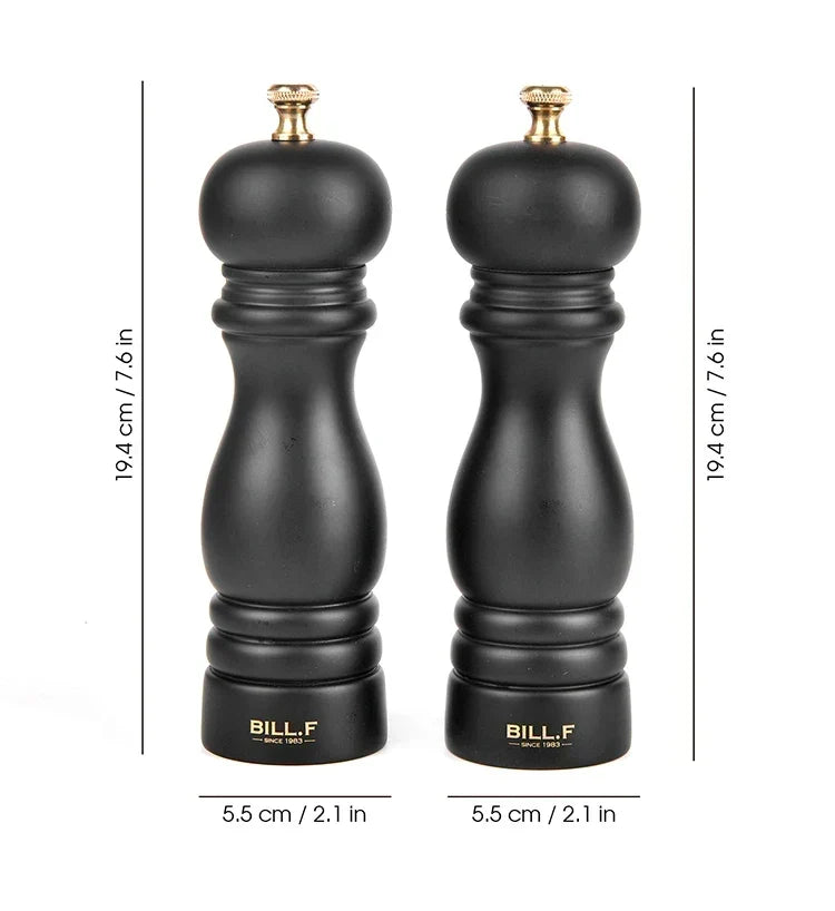Solid Hardwood Pepper and Salt Mill Set with Smooth Polished Finish
